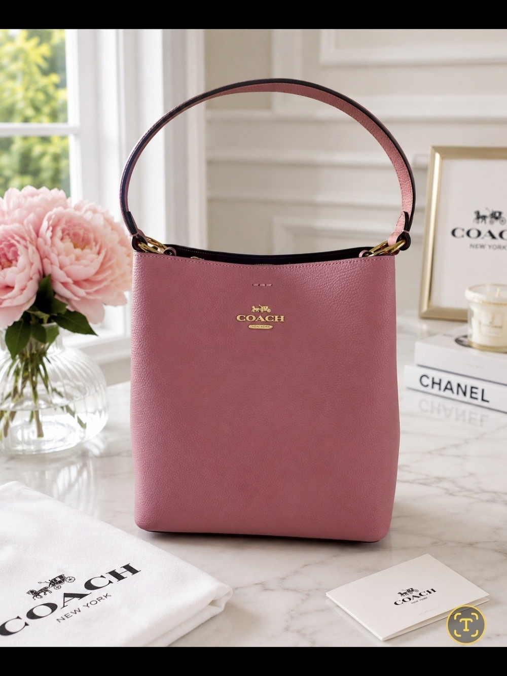 COACH Pebbled Leather Shoulder Bag in Dusty Rose